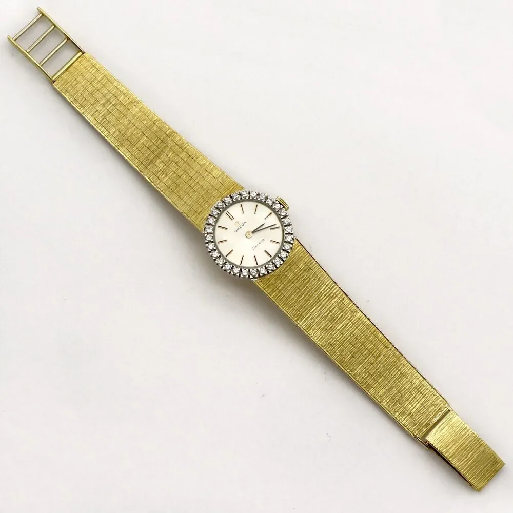 Omega 18K Gold Diamond Bracelet Watch 1970s
